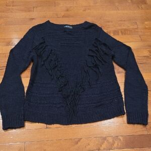 Forever 21 Navy Fringed Crew Neck Sweater